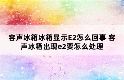 容声冰箱冰箱显示E2怎么回事 容声冰箱出现e2要怎么处理